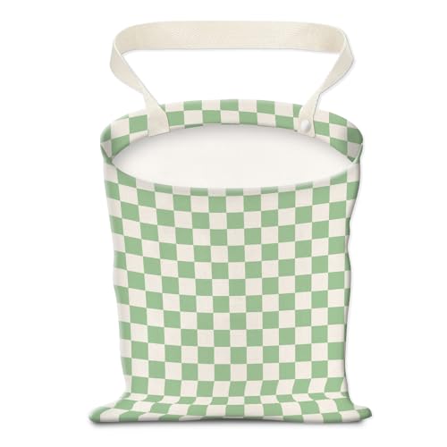 Image of Car Trash Can, Hanging Garbage Bin for Men and Women, Cute Car Organizer and Storage Bag, Canvas Vehicle Trash Can Bag Easy-to-Install Cute Green Checkboard