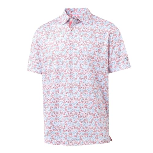 Image of M MAELREG Mens Golf Shirt Short Sleeve Dry Fit Print Moisture Wicking Performance Patterns Collared Polo Shirt