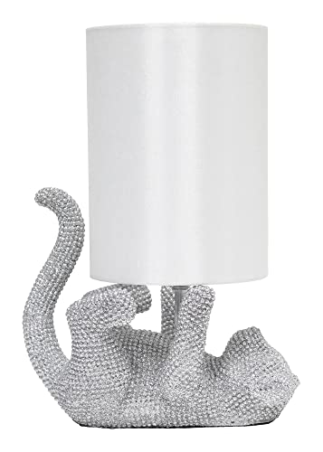 Lalia Home 12.6" Diamond Studded Rhinestone Nightstand Table Lamp With Faux Silk Fabric Shade, Silver #TOP10