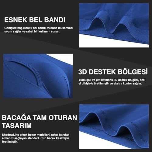 Anthony Jackson Likralı 5'li Kutu Premium Uzun Paçalı Erkek Boxer ShadowLine (AJ-350 A, XL) - Görsel 5