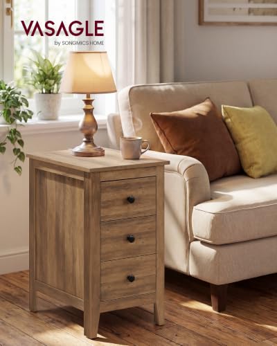 Image of VASAGLE Side End Table with 3 Storage Drawers, Nightstand Farmhouse