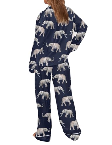 Image of SHESHOW Satin Pajamas Set for Women Set Long Sleeve Button Down Pjs Sets 2 Piece Loungewear Animal Sleepwear XS-XXL