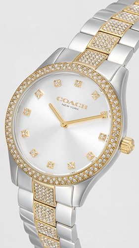 Image of Coach Brooks Qtz Basic Silver Round Dial Unisex Watch|Two Tone Stainless Steel & Crystals Material|Silver Color Band - 14400034
