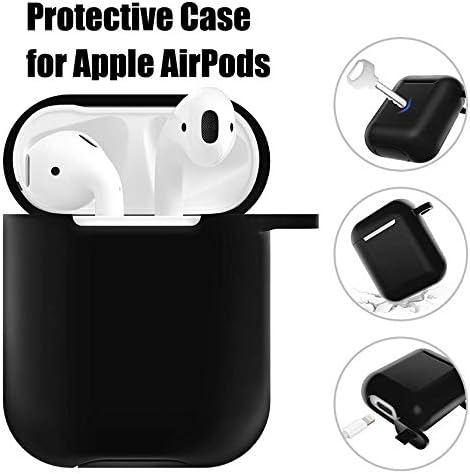 Silicone Case Cover with Cute Pompom Ball Keychain Compatible for Apple AirPods Charging Case – Shockproof Soft Skin and Anti-Lost Strap Suitable for Airpod Accessories (Black)