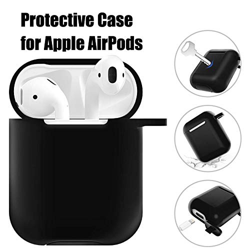 Silicone Case Cover With Cute Pompom Ball Keychain Compatible For Apple Airpods Charging Case – Shockproof Soft Skin And Anti-Lost Strap Suitable For Airpod Accessories (Black) #TOP3