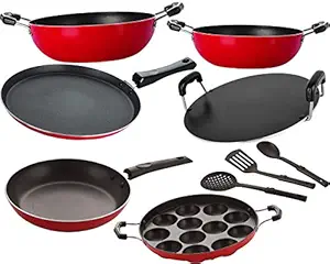 NIRLON Nonstick Heavy Gauge Aluminium Cookware Combo Gift cookware Set -9 Pcs [2.6mm_FT13_KD13_KD14_AP_RT_TP24_3SPN]
