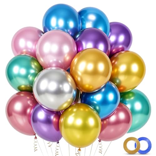 Image of 100pcs Metallic Chrome Latex Balloons 12 inch Colorful Balloon | Assorted Colors, Birthday, Graduate, Wedding, New Years Decorations