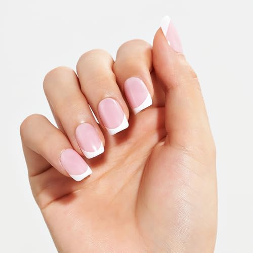 GLAMERMAID Pink French Tip Press on Nails Short, Soft Gel Fake Nails Short Sqaure, Fit Perfectly & Natural Classy French Glue on Nails, 30 Pcs Reusable Acrylic False Nails Manicure Kit for Women Gift — view 4