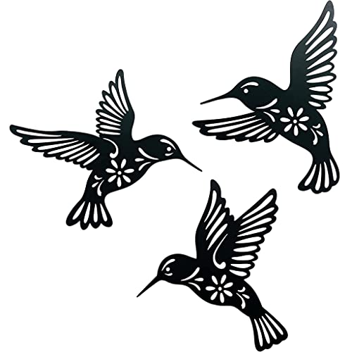 Colibri déco murale métal noir : lot de 3 oiseaux design