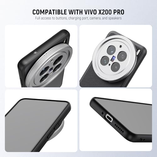 Image of NEEWER X200 Pro Case, Protective Phone Case Compatible with VIVO X200 Pro, Heavy Duty TPU + PC Faux Leather with 17mm Lens Mounts & 67mm Filter Adapter for Wireless Charging, PA114 Black + Silver
