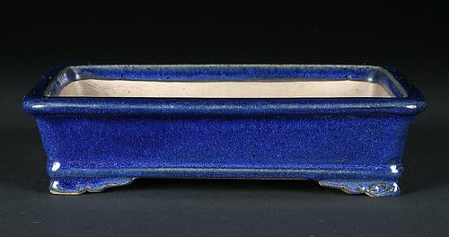 China Yixing Blue Color Glazed Bonsai Pot Planter Rectangle Lips 19cm/7.5"