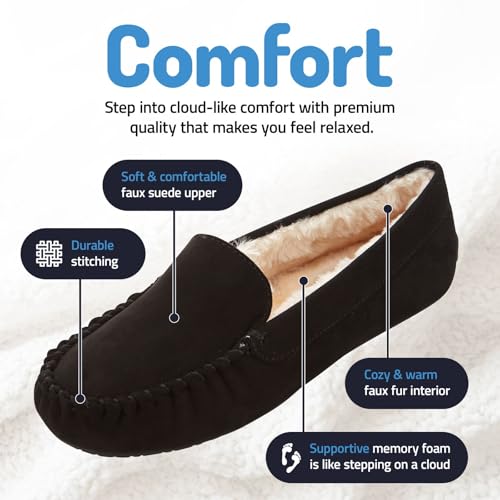Floopi Women Slippers Moccasins, Soft Faux Fur Lining with Cozy Memory Foam, Ladies House Slippers for Women with Indoor & Outdoor Anti-Skid Sole2