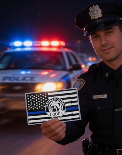 Image of Thin Blue Line Decal, Reflective Code 4 Flag Stickers Police, 3X 6 Inch American Flag Ebike Stickers - Tactical Military Flag USA Police Decal for Truck Car Window Motorcycle, Support Law Enforcement