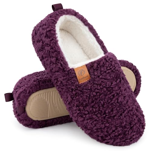 EverFoams Women’s Soft Curly Full Slippers Memory Foam Lightweight House Shoes Cozy Loafer with...