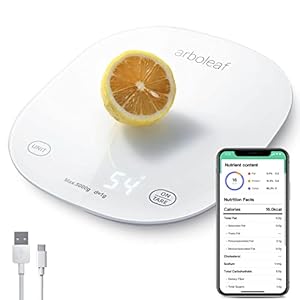 arboleaf Food Scale Rechargeable, 20 lb Kitchen Scale for Food Ounces and Grams, Smart Food Scale for Weight Loss, 0.1 oz / 0.5 g Small Digital Baking Food Scales for Kitchen Gift, USB Scale
