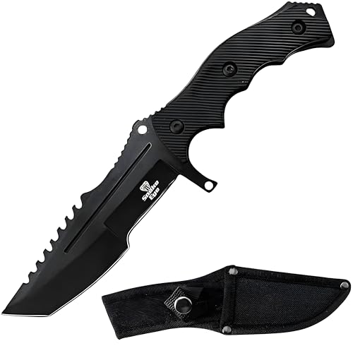 Snake Eye Tactical 8.5-inches Hunting Camping Hiking Fixed Blade Knife With Nylon Sheath (Black) - Snake Eye Tactical