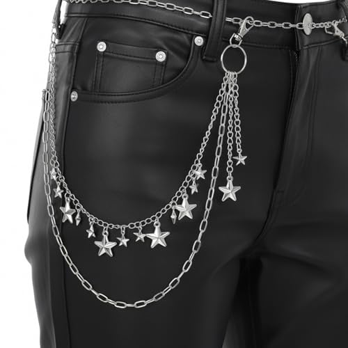 Stern Hosenkette Punk Kettengürtel Pants Chains, Gothic Stars Jeanskette Waistband Herren Y2K Accessoire, Vintage Doppellagige Hosenkette Hip Hop Jeans Hosen Kette Chain für Herren Damen