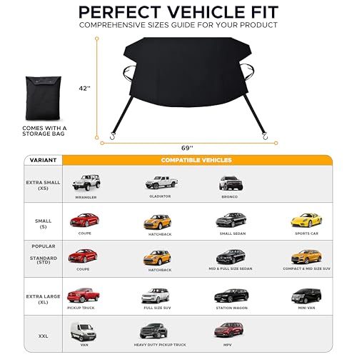 Image of EcoNour Windshield Cover for Ice and Snow | Enhanced 600D Oxford Fabric Windshield Cover for Any Weather | Water, Heat & Sag-Proof Car Windshield Snow Cover | (69 x 42 inches) (Pack of 2)