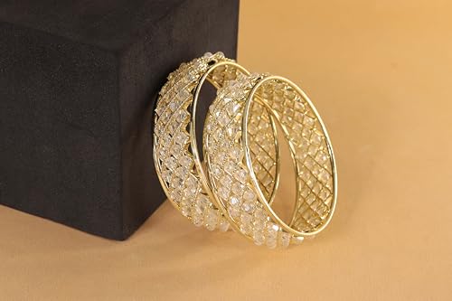 Image of NMII Traditional Plated Metal Bangles Kada Set For Women & Girls With Pearls | Women's Bangles | Fashion Pearls Bangle | Premium Kada Set For Wedding, Occasions, Everyone Jewelry - Set Of 2