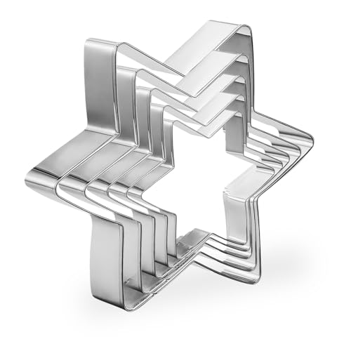 5 Small Star Cutter,Stainless Steel Stars Pastry Cutters for Baking,Six-Pointed Star Christmas Cookie Cutter Set,Star Shaped Mince Pie Cutters Biscuit Molds Fondant Cake Cookie Cutter for Kids Party