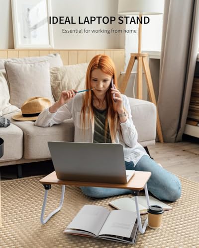 Image of Ruxury Foldable Lap Desk Laptop Stand Bed Desk Table Tray, Breakfast Serving Tray, Portable & Lightweight Mini Table, Lap Tablet Desk for Sofa Couch Floor - Wood