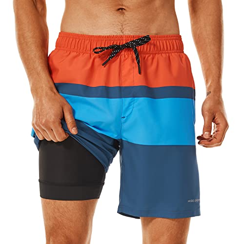 Image of HODOSPORTS Mens 7 inch Swim Trunks with Compression Liner S-6XL Quick Dry Swimming Shorts Zipper Pockets Swimsuits