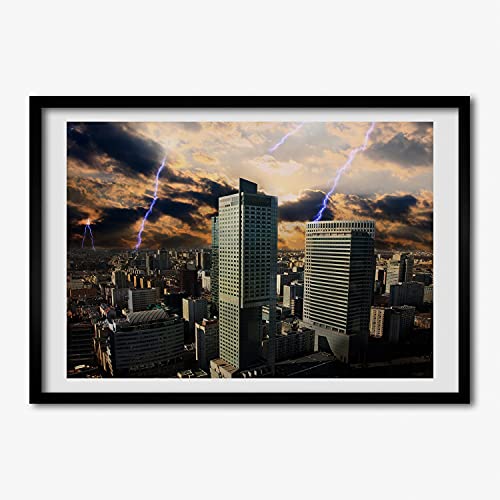 Tableau cadre en bois 70x50 cm Tulup avec peinture moderne Tempête Sur Varsovie pour salon