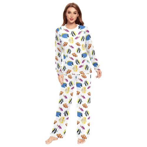 Unisex Pajama Set Long Sleeve Sleepwear Soft 2 Piece Loungewear Tropical Reef Fish Pj Sets for Women & Men3