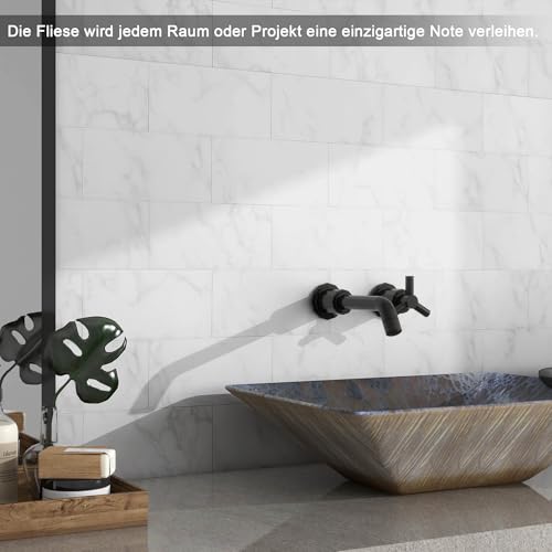 BeNice Matt Große Wandfliesen Selbstklebend Küche,Badezimmer Marmor Fliesenaufkleber Wasserdicht CM 10x20 (Carrara Weiß,23 Stücke)