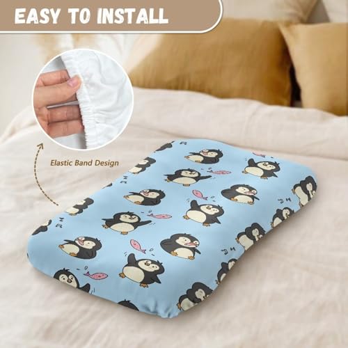 Image of ZOUTAIRONG Penguin Fish Bassinet Sheets Fit for Bassinet Swivel Sleeper Universal Sheet for Rectangle Oval, Hourglass Bassinet Mattress Bassinet Crib Sheets Blue, 240118BZA16118