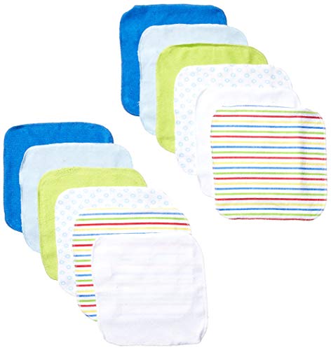 Image of Luvable Friends Unisex Baby Cotton Rich Washcloths, Blue Stripe, One Size