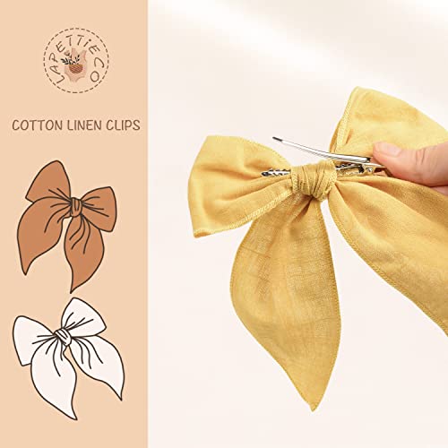 Pack Of 15 Fable Girls Hair Bows Cotton Linen Alligator Hair Clips Or Little Girls Toddlers Kids Neutral Handmade Hair Accessories (5.5Inch) #TOP1