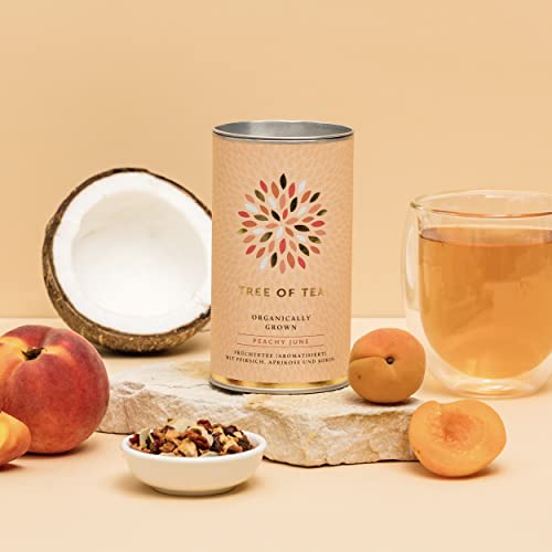 Tree of Tea Tea Maker Set mit Bio-Tee von mymuesli - Teekocher für losen Tee (450ml) mit Teeglas (400ml) & Peachy June Früchtetee (120g) - Geschenk Set mit Teefilter zum mehrfachen Aufbrühen von Tea