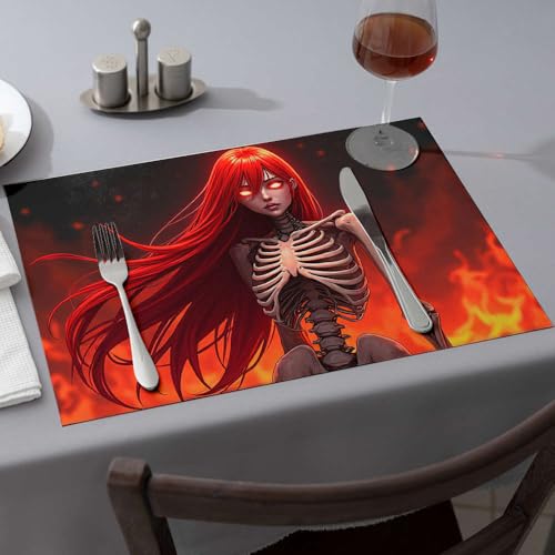 Decorative Plates Skeletal Figure with Long Red Hair in Fiery