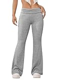 GORGLITTER Women's Bell Bottom Flare Leg Knitted Pants Elastic Drop Waist Folded Solid Jogger Pants Grey Large