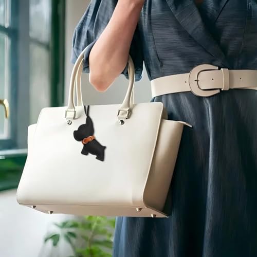 Bulldogge Schlüsselanhänger aus Leder,Taschenanhänger mit Bulldogge,Entzückender Tierisch Charm,Welpe zum Aufhängen der Tasche,Hübsches PU Schlüsselring Set,Geschenke für Frauen Männer Kinder