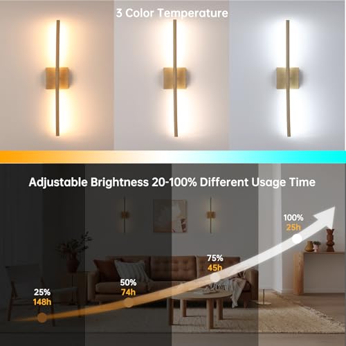 Image of Shenmoyl Battery Operated Wall Sconce Set of 2, 8000mAh Rechargeable Wall Sconces, 3000K-6000K Dimmable, 350Rotate, Indoor Wall Lights for Bedroom Living Room, Original Wood, 23.6 Inch
