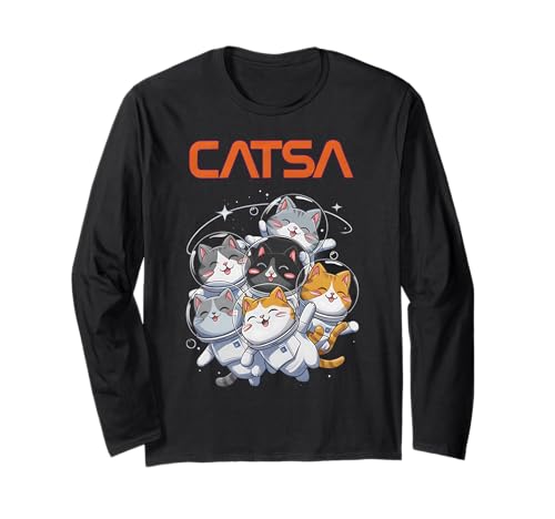 Catsa Cat Astronauts Funny Kitten Space Mujeres Niñas Niños Hombres Manga Larga
