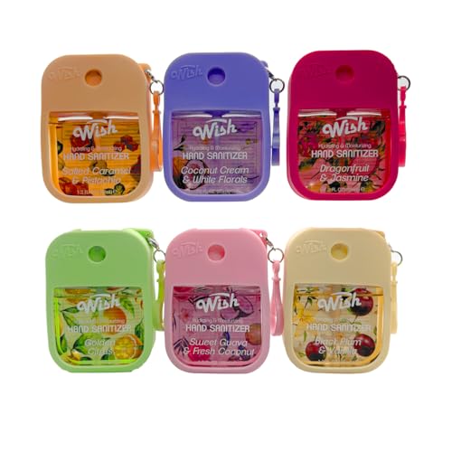 Megagon Bargains Hand Sanitizer Spray Variety Pack 6 Travel Size Bottles (1.2oz Each) Aloe & Vitamin E 500 Sprays Each Hydrating Assorted Scents with Silicone Covered Bottles