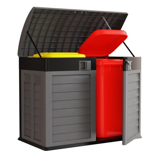 INTEC - Cache Poubelles Extérieur Design 1500L Anthracite - Grand Abri 2 Portes en Polypropylène Résistant pour Tri Sélectif - Coffre de Rangement Multifonctionnel...