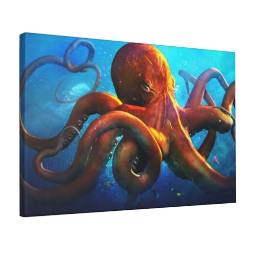 Toile murale moderne pieuvre Ousika 45,7x30,5 cm pour salon