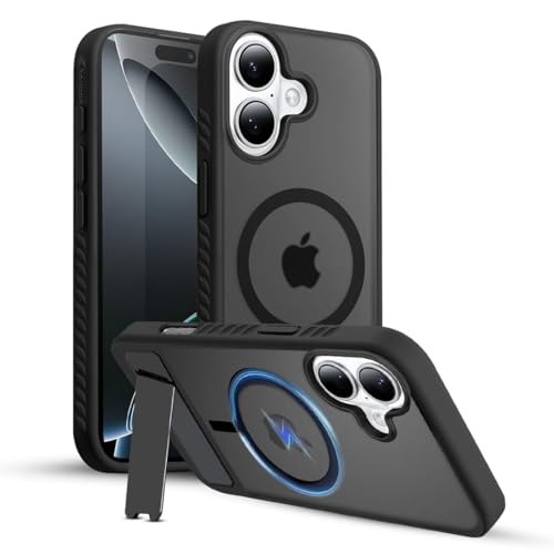 Image of KARWAN Matte Back Case Cover Compatible with iPhone 17 with Magnetic Stand Shockproof Cover with Camera Protection, Scratch Resistant, MagEaze Wireless Charging Support,N52 Magnetic Ring,Black