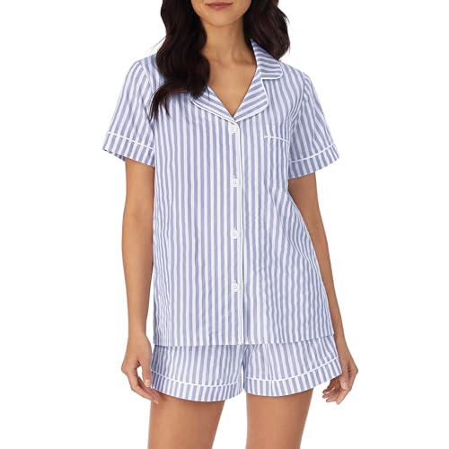 Image of Bed Head PJs Women's Short Sleeve Woven Cotton Sateen Shorty Pajama Set - Organic, Soft, Lightweight, Classic Fit Sleepwear