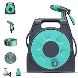 Tuinslanghaspel, 25M intrekbare slanghaspel met 360° draaibaar sproeipistool en slangaansluiting, draagbare of aan de muur gemonteerde slanghaspel voor terras, kleine tuinen, gazonbewatering