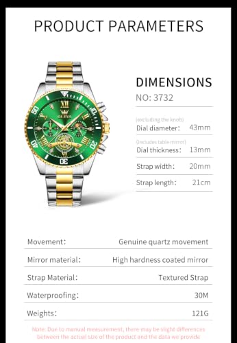 Image of OLEVS Mens Watches Chronograph Luxury Dress Moon Phase Two Tone Stainless Steel Waterproof Luminous Business Calendar Wrist Watch