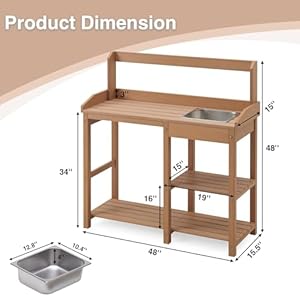 Psilvampottingbenchpolylumberpottingtablewithremovablestainlesssteelsinkandopenshelvesallweathergardentableworkstationplantingtableforgardenpatioandlawnsteakcolor Urban Country Home Decor Psilvam potting bench poly lumber potting table with removable stainless steel sink and open shelves all weather garden table work station planting table for garden patio and lawns teak color urban country home decor