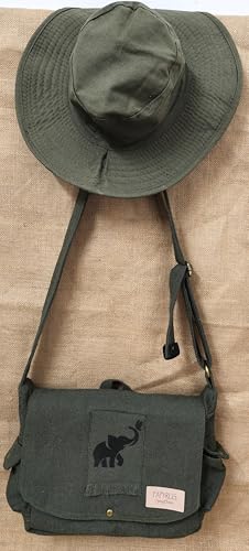 Image of Rough Canvas Cotton Messenger Sling Bag, (32x23x10cm, 7.5L) Medium Size. Patching with Elephant Design