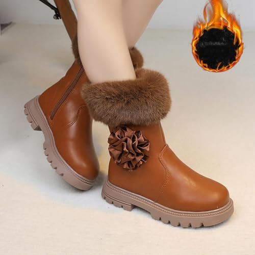 Girls Fall Winter Shaggy Faux Fur Boots Comfortable Side Zipper Chelsea Boots Fashion Floral Patchwork Booties3