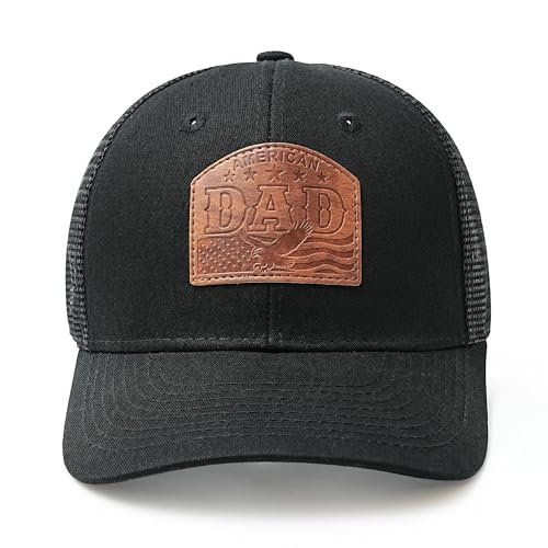 American Dad Hat, American Flag Hat for Men, Fathers Day Birthday Gifts for Papa Dad Husband from Daughter Son Wife, Fitted Black Cap for Men