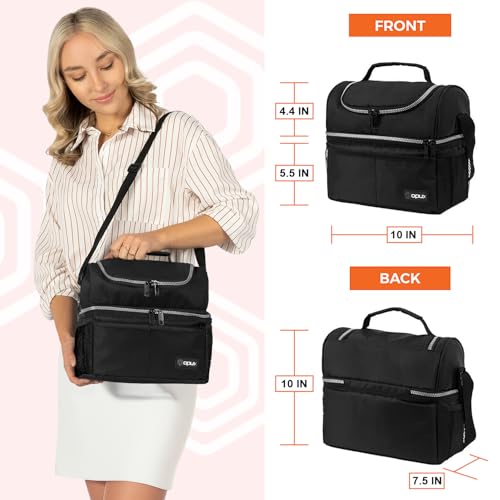 OPUX Lunch Box For Men Women, Insulated Large Lunch Bag Adult Work, Double Decker Lunchbox Meal Prep, Dual Compartment Leakproof Lunch Cooler, Soft Lunch Pail Tote Boys Girls Kids School, Black 16 Can - Thumbnail 3
